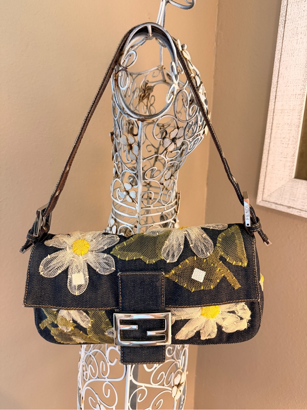 Authentic Fendi Baguette in Denim and Daisies